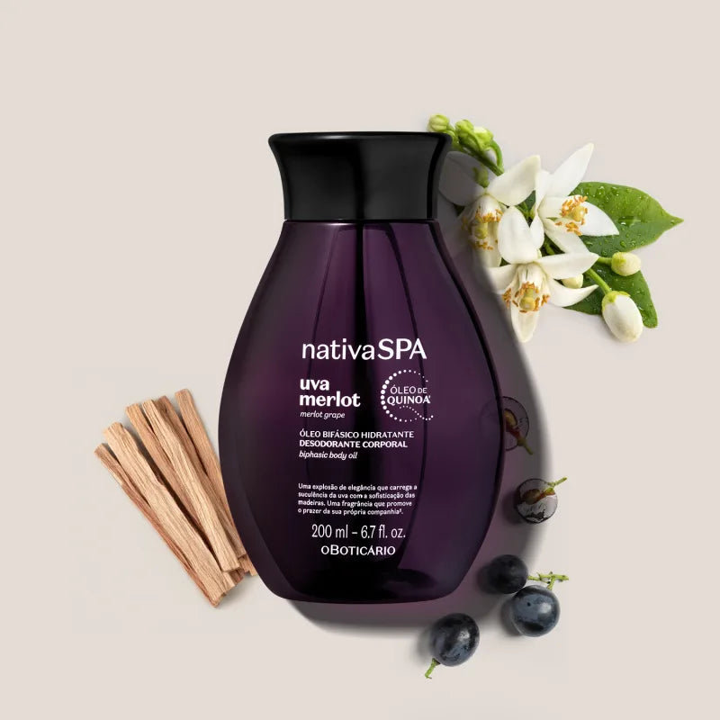 Óleo Bifásico Hidratante corporal Merlot Grape Nativa Spa by Boticário, 200ml
