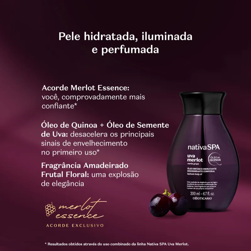 Óleo Bifásico Hidratante corporal Merlot Grape Nativa Spa by Boticário, 200ml